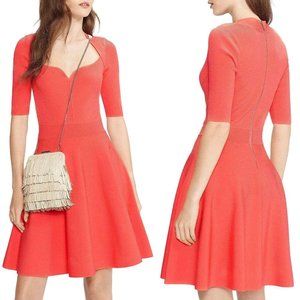 Ted Baker Milly Rib Knit Sweetheart Neckline Midi Dress Coral Size 12
